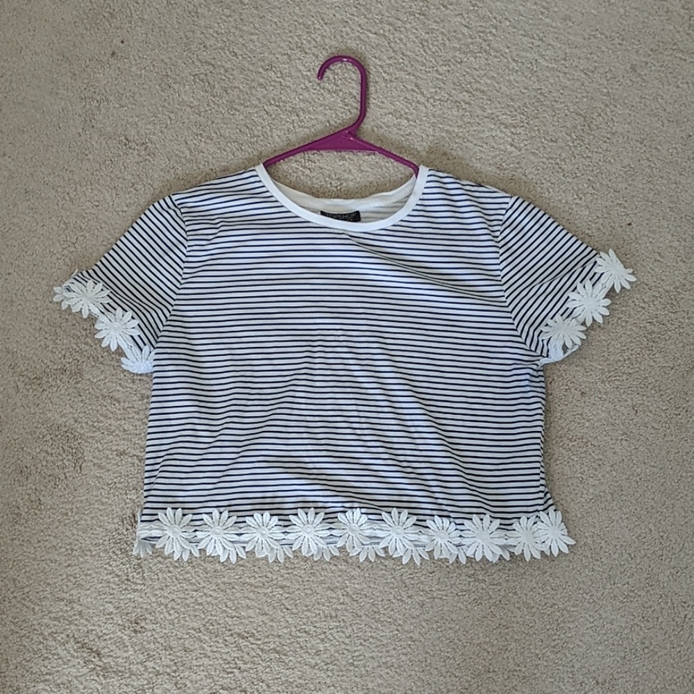 Topshop Striped Crop Top with Floral Lining